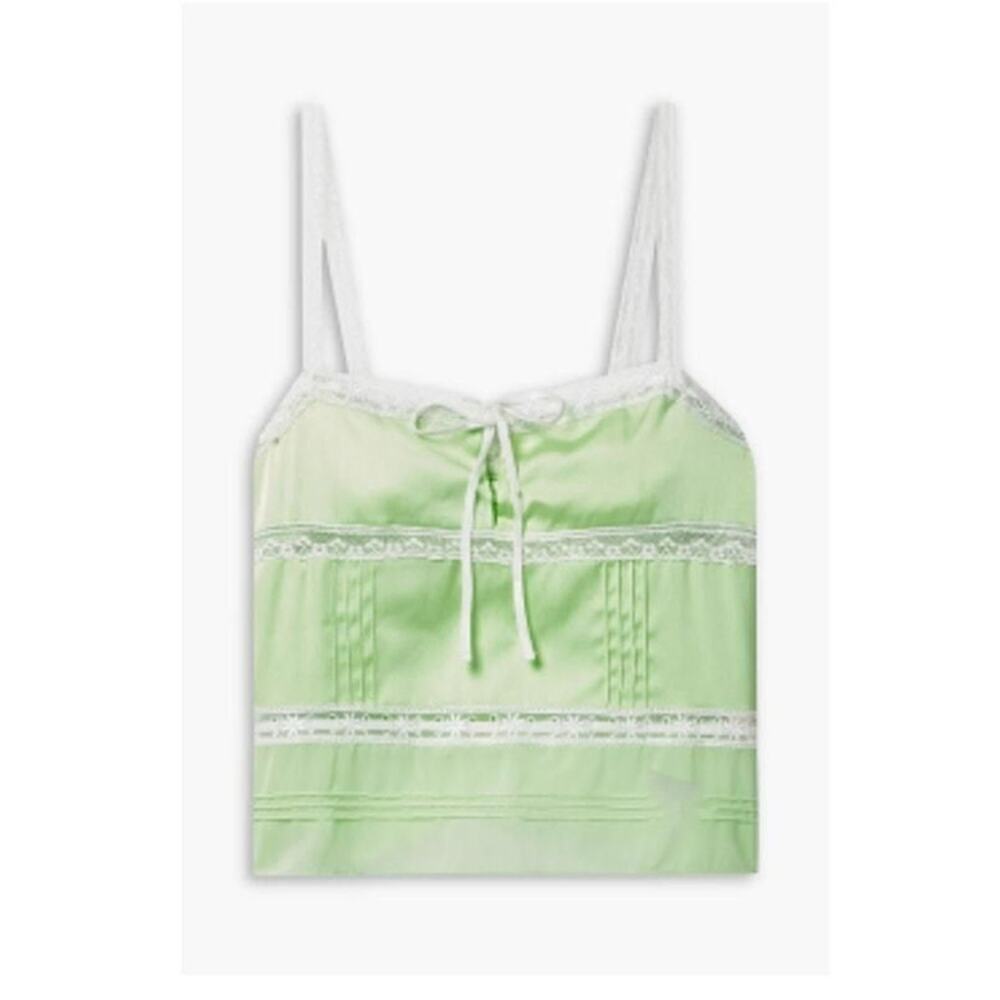 LoveShackFancy Sunny Lace Trimmed Pintucked Camisole light green XL - Picture 2 of 9